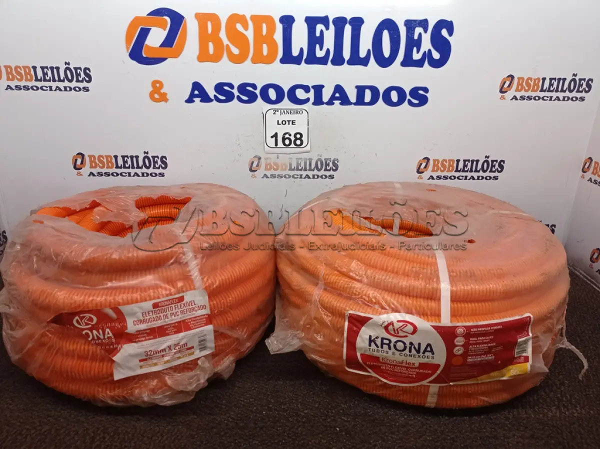 LOTE 168 - 02 ROLOS ELETRODUTOS CORRUGADOS 25MM(NOVO). (NO ESTADO) ATENÇÃO! FAZER A VISITAÇÃO ANTES DE ARREMATAR, NÃO SABEMOS SE FUNCIONA. LEILÃO NÃO TEM GARANTIA E NEM DEVOLUÇÃO, SUJEITO A POSSÍVEIS AVARIAS VISÍVEIS/OCULTAS E/OU AUSÊNCIA DE COMPONENTES.