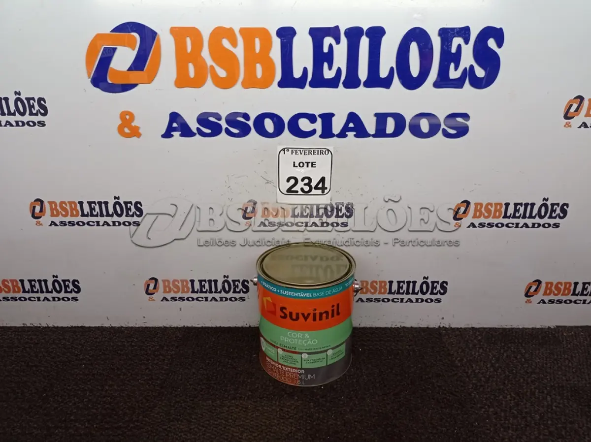 LOTE 234 - 01 LATA DE TINTA ESMALTE PARA MADEIRA E METAIS SUVINIL BRILHANTE PLATINA 3,6L. (NO ESTADO) ATENÇÃO! FAZER A VISITAÇÃO ANTES DE ARREMATAR, NÃO SABEMOS SE FUNCIONA. LEILÃO NÃO TEM GARANTIA E NEM DEVOLUÇÃO, SUJEITO A POSSÍVEIS AVARIAS VISÍVEIS/OCULTAS E/OU AUSÊNCIA DE COMPONENTES.