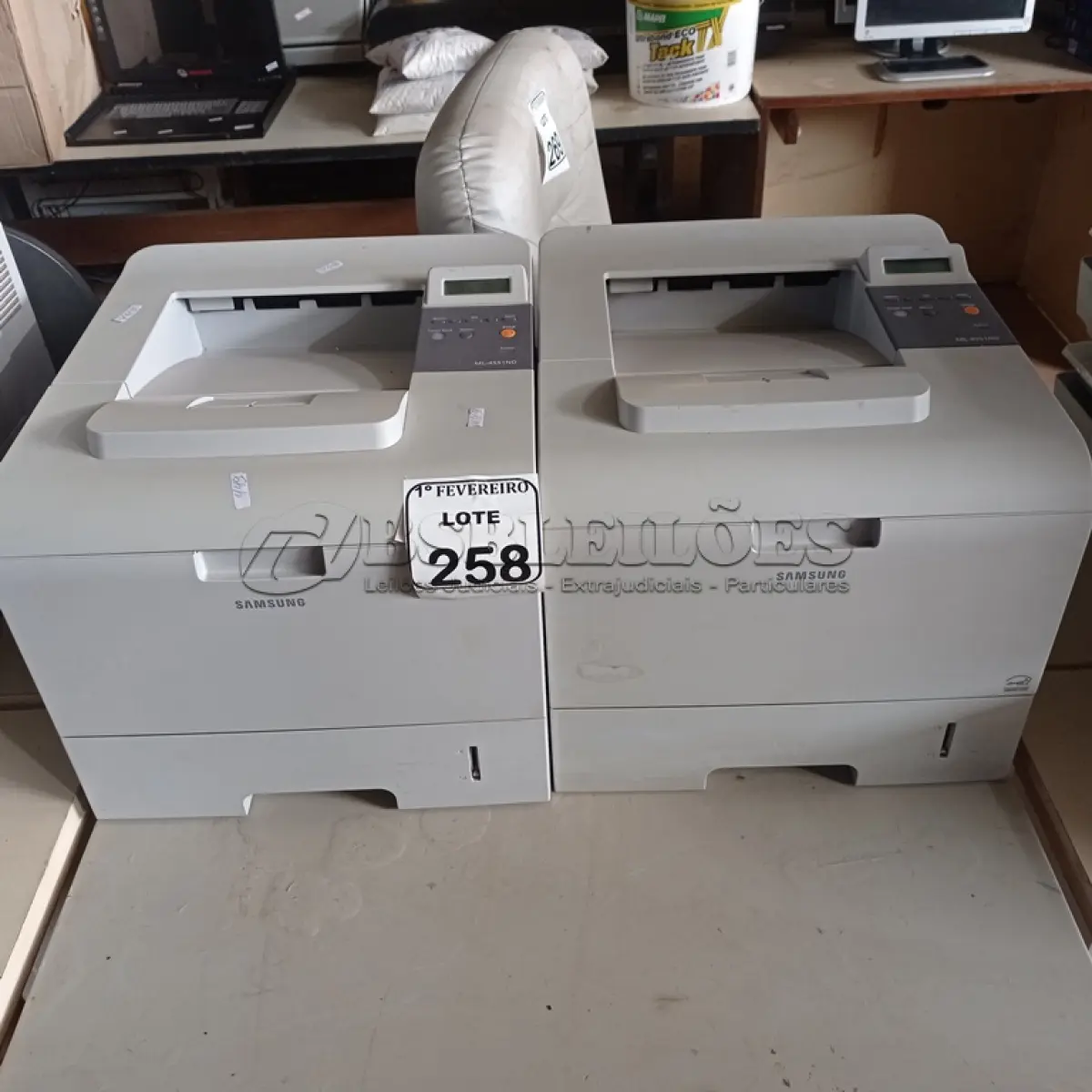 LOTE 258 - 02 IMPRESSORAS SAMSUNG ML 4551ND. 0(NO ESTADO) ATENÇÃO! FAZER A VISITAÇÃO ANTES DE ARREMATAR, NÃO SABEMOS SE FUNCIONA. LEILÃO NÃO TEM GARANTIA E NEM DEVOLUÇÃO, SUJEITO A POSSÍVEIS AVARIAS VISÍVEIS/OCULTAS E/OU AUSÊNCIA DE COMPONENTES.