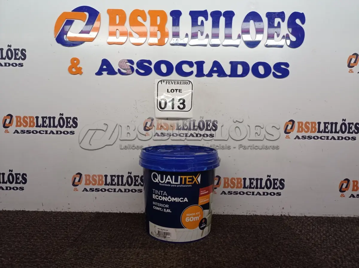LOTE 013 - 01 GALÃO DE TINTA PARA INTERIOR 3,6L COR AREIA MARCA QUALITEX. (NOVO) (NO ESTADO) ATENÇÃO! FAZER A VISITAÇÃO ANTES DE ARREMATAR, NÃO SABEMOS SE FUNCIONA. LEILÃO NÃO TEM GARANTIA E NEM DEVOLUÇÃO, SUJEITO A POSSÍVEIS AVARIAS VISÍVEIS/OCULTAS E/OU AUSÊNCIA DE COMPONENTES.