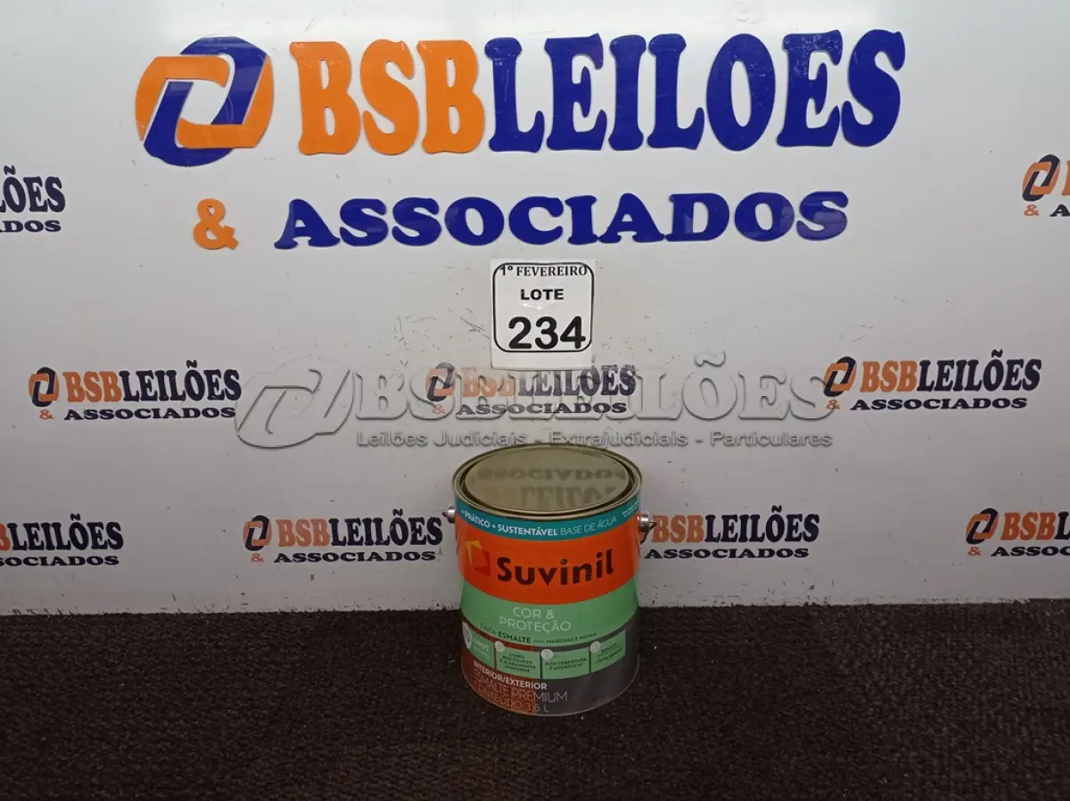 LOTE 234 - 01 LATA DE TINTA ESMALTE PARA MADEIRA E METAIS SUVINIL BRILHANTE PLATINA 3,6L. (NO ESTADO) ATENÇÃO! FAZER A VISITAÇÃO ANTES DE ARREMATAR, NÃO SABEMOS SE FUNCIONA. LEILÃO NÃO TEM GARANTIA E NEM DEVOLUÇÃO, SUJEITO A POSSÍVEIS AVARIAS VISÍVEIS/OCULTAS E/OU AUSÊNCIA DE COMPONENTES.