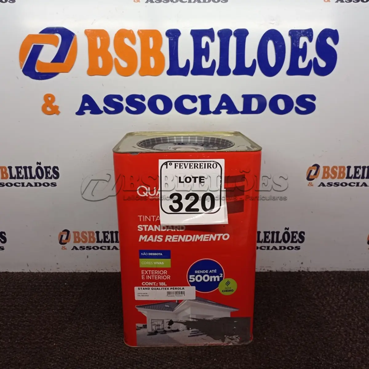 LOTE 320 - 01 LATA DE TINTA QUALITEX ACRÍLICA NA COR PÉROLA 18L. (NO ESTADO) ATENÇÃO! FAZER A VISITAÇÃO ANTES DE ARREMATAR, NÃO SABEMOS SE FUNCIONA. LEILÃO NÃO TEM GARANTIA E NEM DEVOLUÇÃO, SUJEITO A POSSÍVEIS AVARIAS VISÍVEIS/OCULTAS E/OU AUSÊNCIA DE COMPONENTES.