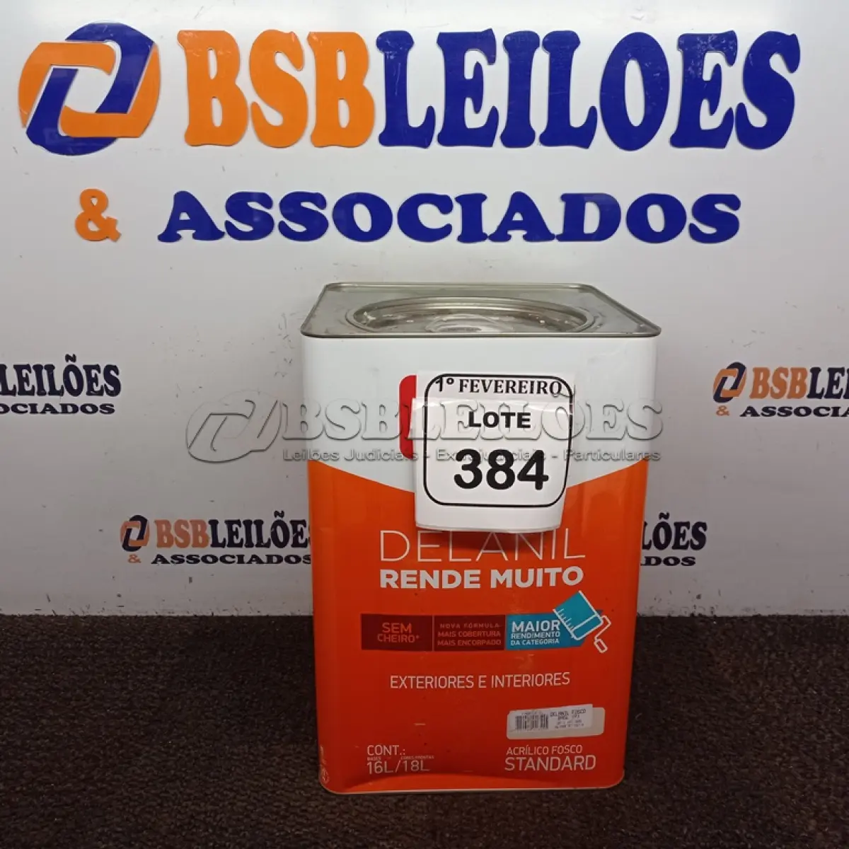 LOTE 384 - 01 LATA DE TINTA IQUINE DELANIL BASE P FOSCO. 18L.  (NO ESTADO) ATENÇÃO! FAZER A VISITAÇÃO ANTES DE ARREMATAR, NÃO SABEMOS SE FUNCIONA. LEILÃO NÃO TEM GARANTIA E NEM DEVOLUÇÃO, SUJEITO A POSSÍVEIS AVARIAS VISÍVEIS/OCULTAS E/OU AUSÊNCIA DE COMPONENTES.