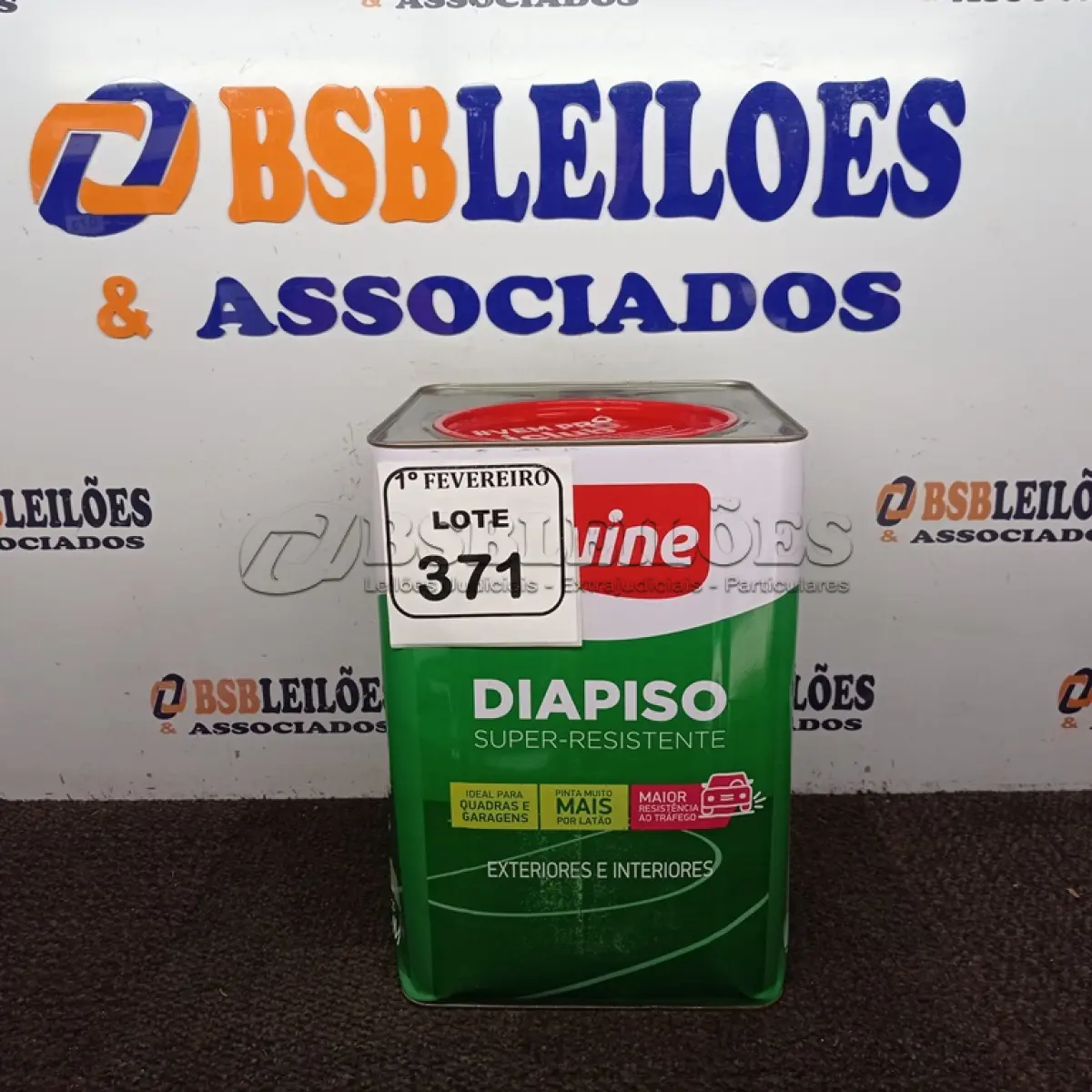 LOTE 371 - 01 LATA DE TINTA DIA PISO IQUINE ACRÍLICO FOSCO NA COR VERDE FOLHA 18L. (NO ESTADO) ATENÇÃO! FAZER A VISITAÇÃO ANTES DE ARREMATAR, NÃO SABEMOS SE FUNCIONA. LEILÃO NÃO TEM GARANTIA E NEM DEVOLUÇÃO, SUJEITO A POSSÍVEIS AVARIAS VISÍVEIS/OCULTAS E/OU AUSÊNCIA DE COMPONENTES.