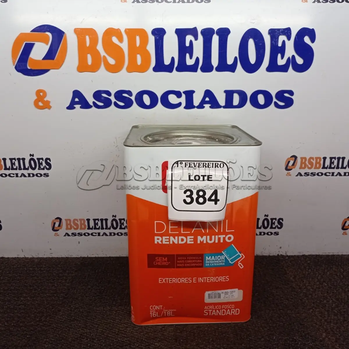 LOTE 384 - 01 LATA DE TINTA IQUINE DELANIL BASE P FOSCO. 18L.  (NO ESTADO) ATENÇÃO! FAZER A VISITAÇÃO ANTES DE ARREMATAR, NÃO SABEMOS SE FUNCIONA. LEILÃO NÃO TEM GARANTIA E NEM DEVOLUÇÃO, SUJEITO A POSSÍVEIS AVARIAS VISÍVEIS/OCULTAS E/OU AUSÊNCIA DE COMPONENTES.