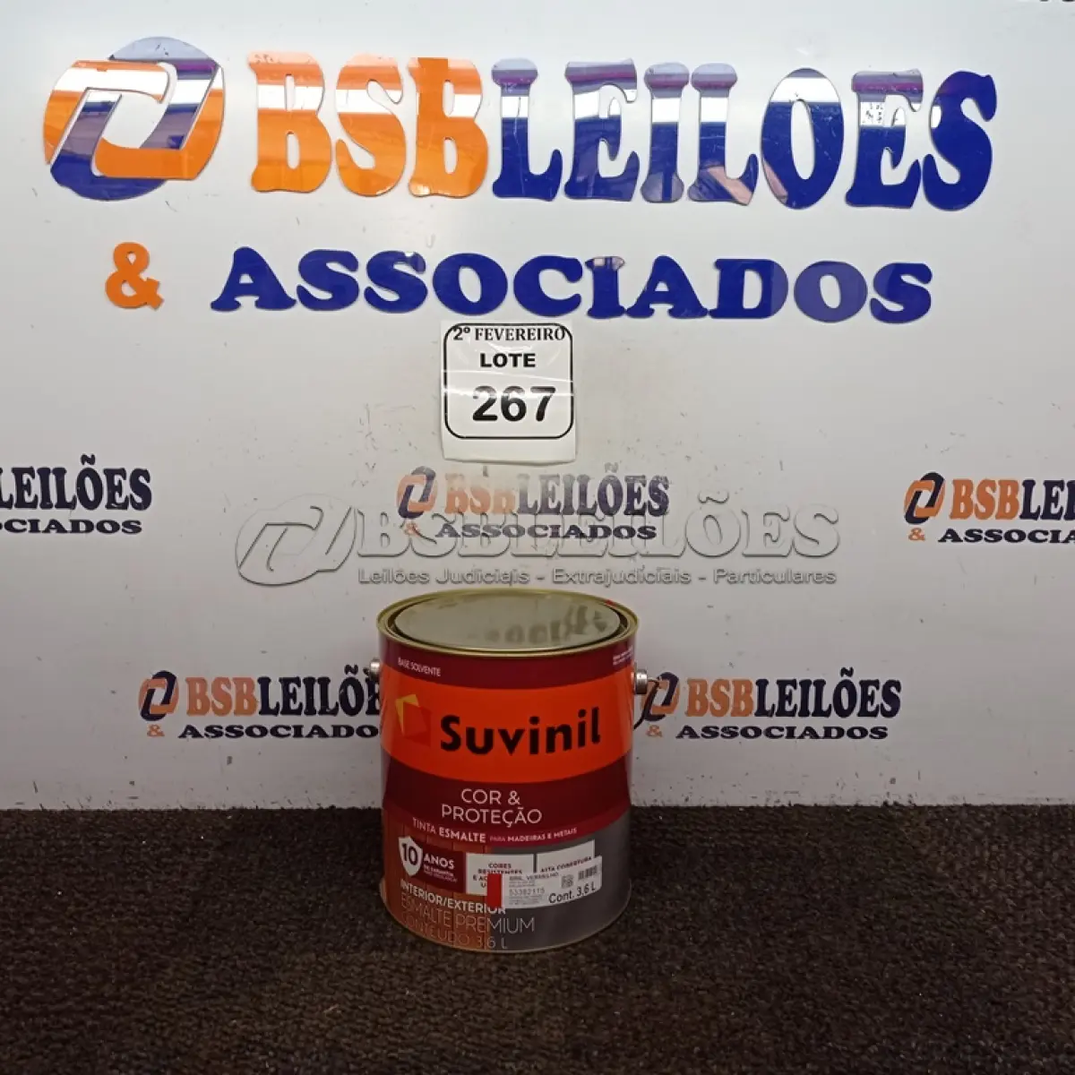 LOTE 267 - 01 LATA DE TINTA ESMALTE SINTÉTICO PARA MADEIRA E METAL 3,6L NA COR BRILHANTE VERMELHO MARCA SUVINIL (NOVO).  (NO ESTADO) ATENÇÃO! FAZER A VISITAÇÃO ANTES DE ARREMATAR, NÃO SABEMOS SE FUNCIONA. LEILÃO NÃO TEM GARANTIA E NEM DEVOLUÇÃO, SUJEITO A POSSÍVEIS AVARIAS VISÍVEIS/OCULTAS E/OU AUSÊNCIA DE COMPONENTES.