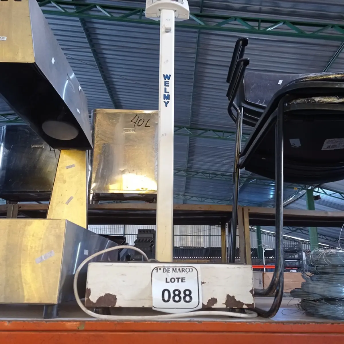 01 BALANÇA DIGITAL MÁXIMO 200KG MARCA WELMY. (NO ESTADO) ATENÇÃO! FAZER A VISITAÇÃO ANTES DE ARREMATAR, NÃO SABEMOS SE FUNCIONA. LEILÃO NÃO TEM GARANTIA E NEM DEVOLUÇÃO, SUJEITO A POSSÍVEIS AVARIAS VISÍVEIS/OCULTAS E/OU AUSÊNCIA DE COMPONENTES.