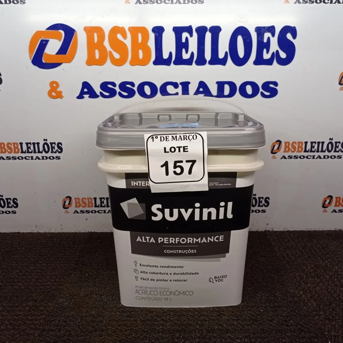 01 GALÃO DE TINTA SUVINIL DE 18L PARA INTERIORES ACABAMENTO FOSCO BRANCO. (NOVO) (NO ESTADO) ATENÇÃO! FAZER A VISITAÇÃO ANTES DE ARREMATAR, NÃO SABEMOS SE FUNCIONA. LEILÃO NÃO TEM GARANTIA E NEM DEVOLUÇÃO, SUJEITO A POSSÍVEIS AVARIAS VISÍVEIS/OCULTAS E/OU AUSÊNCIA DE COMPONENTES.