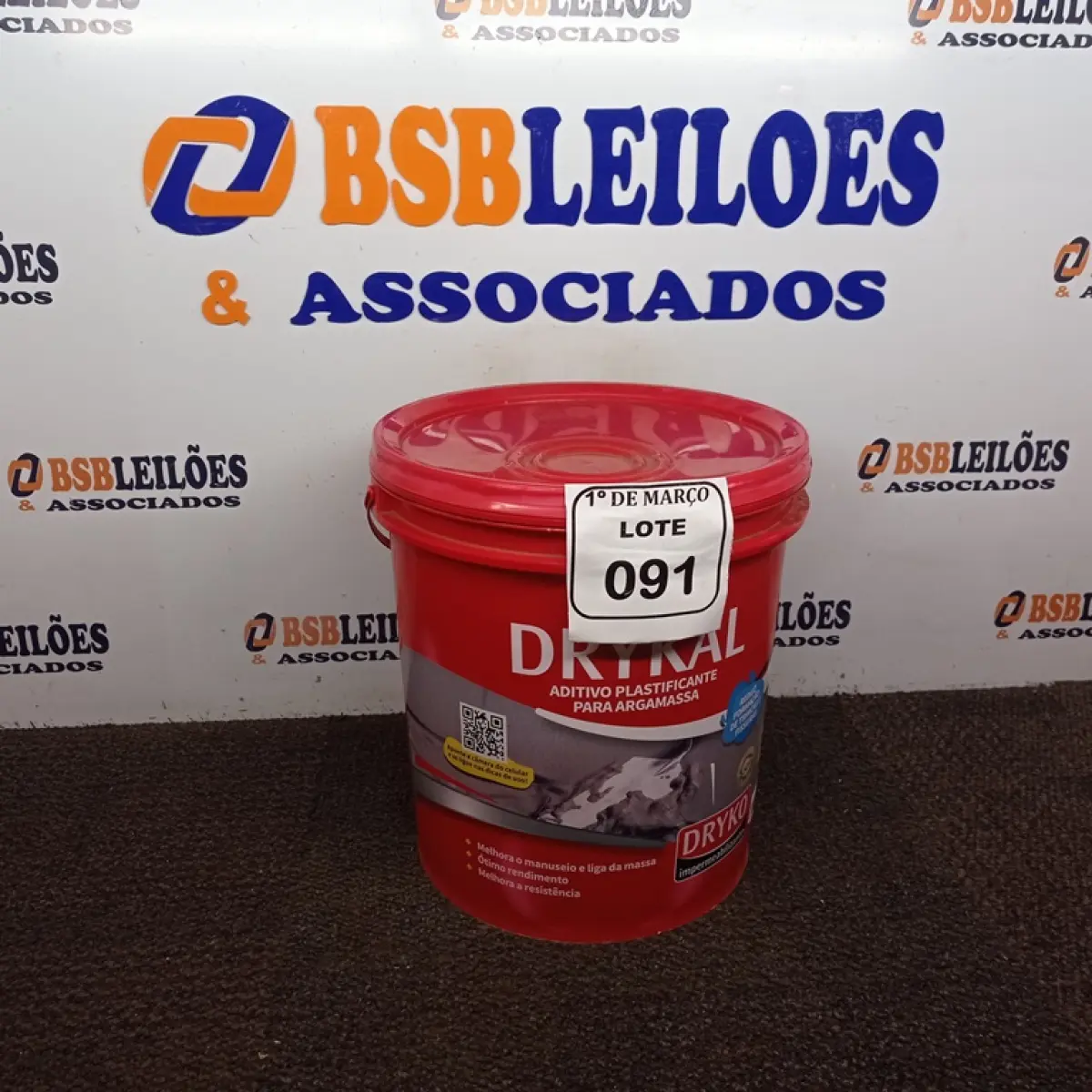 01 GALÃO DE 18L DE ADITIVO PLASTIFICANTE PARA ARGAMASSA MARCA DRYKAL. (NOVO) (NO ESTADO) ATENÇÃO! FAZER A VISITAÇÃO ANTES DE ARREMATAR, NÃO SABEMOS SE FUNCIONA. LEILÃO NÃO TEM GARANTIA E NEM DEVOLUÇÃO, SUJEITO A POSSÍVEIS AVARIAS VISÍVEIS/OCULTAS E/OU AUSÊNCIA DE COMPONENTES.