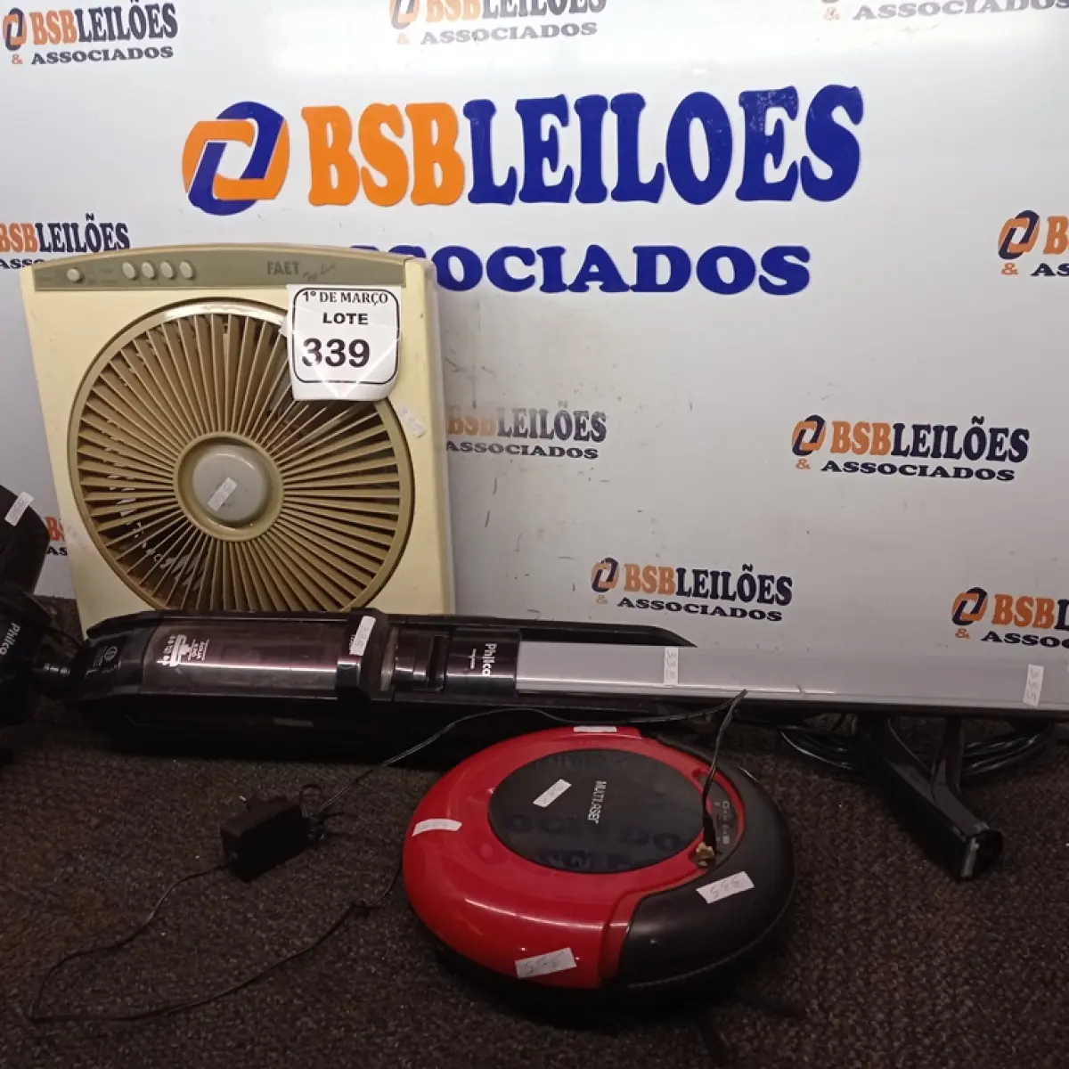 01 VENTILADOR FAET, 01 ASPIRADOR DE PÓ PHILCO E E 01 ASPIRADOR ROBÔ MULTILASER. (NO ESTADO) ATENÇÃO! FAZER A VISITAÇÃO ANTES DE ARREMATAR, NÃO SABEMOS SE FUNCIONA. LEILÃO NÃO TEM GARANTIA E NEM DEVOLUÇÃO, SUJEITO A POSSÍVEIS AVARIAS VISÍVEIS/OCULTAS E/OU AUSÊNCIA DE COMPONENTES.