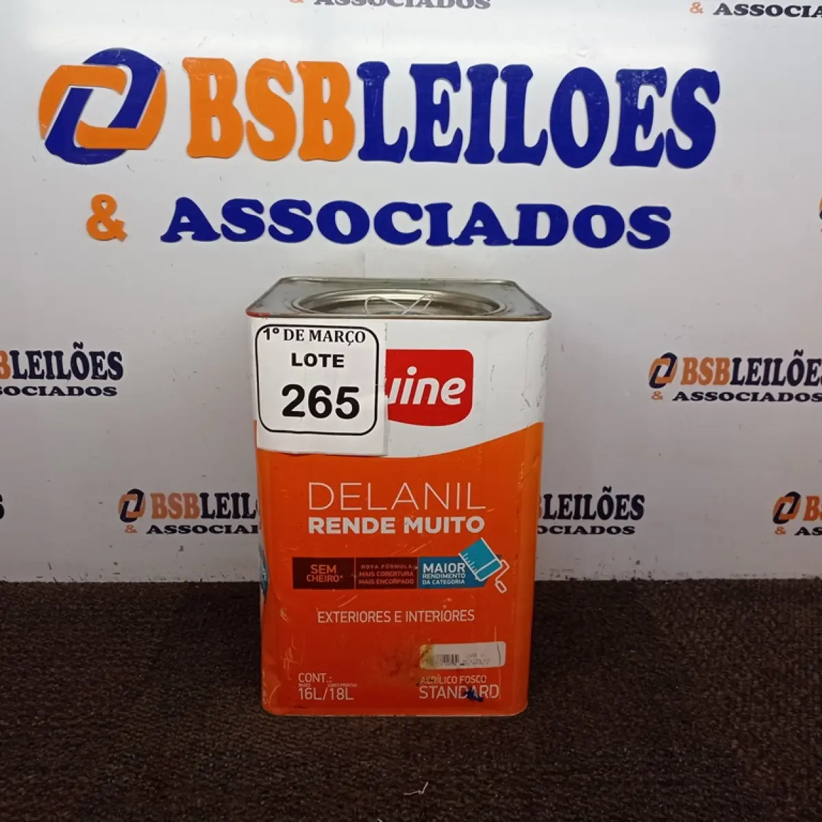 01 LATA DE TINTA 16L/ 18L INTERIORES/EXTERIORES ACRÍLICO FOSCO IQUINE BASE C. (NOVO) (NO ESTADO) ATENÇÃO! FAZER A VISITAÇÃO ANTES DE ARREMATAR, NÃO SABEMOS SE FUNCIONA. LEILÃO NÃO TEM GARANTIA E NEM DEVOLUÇÃO, SUJEITO A POSSÍVEIS AVARIAS VISÍVEIS/OCULTAS E/OU AUSÊNCIA DE COMPONENTES.