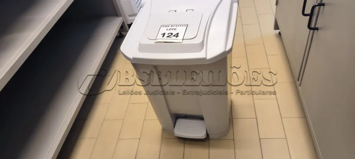 LOTE 124 - 01 LIXEIRA COM PEDAL. (NO ESTADO) ATENÇÃO! FAZER A VISITAÇÃO ANTES DE ARREMATAR, NÃO SABEMOS SE FUNCIONA. LEILÃO NÃO TEM GARANTIA E NEM DEVOLUÇÃO, SUJEITO A POSSÍVEIS AVARIAS VISÍVEIS/OCULTAS E/OU AUSÊNCIA DE COMPONENTES.