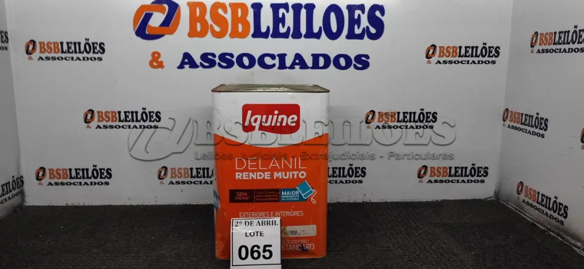 LOTE 065 - 01 LATA DE TINTA 16L/ 18L INTERIORES/EXTERIORES ACRÍLICO FOSCO IQUINE BASE C. (NOVO) (NO ESTADO) ATENÇÃO! FAZER A VISITAÇÃO ANTES DE ARREMATAR, NÃO SABEMOS SE FUNCIONA. LEILÃO NÃO TEM GARANTIA E NEM DEVOLUÇÃO, SUJEITO A POSSÍVEIS AVARIAS VISÍVEIS/OCULTAS E/OU AUSÊNCIA DE COMPONENTES.