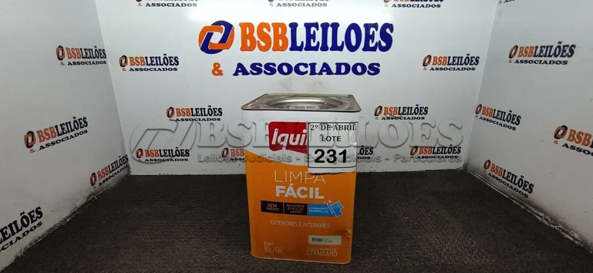 LOTE 231 - 01 LATA DE TINTA BASE C LIMPA FÁCIL IQUINE 18 L. (NO ESTADO) ATENÇÃO! FAZER A VISITAÇÃO ANTES DE ARREMATAR, NÃO SABEMOS SE FUNCIONA. LEILÃO NÃO TEM GARANTIA E NEM DEVOLUÇÃO, SUJEITO A POSSÍVEIS AVARIAS VISÍVEIS/OCULTAS E/OU AUSÊNCIA DE COMPONENTES.