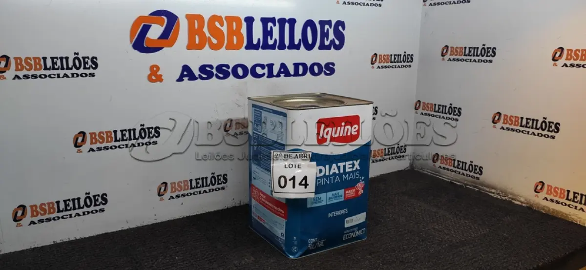 LOTE 014 - 01 LATA DE TINTA 16L/ 18L INTERIORES/EXTERIORES ACRÍLICO FOSCO IQUINE BASE P. (NOVO) (NO ESTADO) ATENÇÃO! FAZER A VISITAÇÃO ANTES DE ARREMATAR, NÃO SABEMOS SE FUNCIONA. LEILÃO NÃO TEM GARANTIA E NEM DEVOLUÇÃO, SUJEITO A POSSÍVEIS AVARIAS VISÍVEIS/OCULTAS E/OU AUSÊNCIA DE COMPONENTES.
