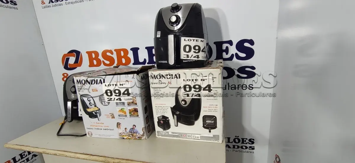 LOTE 094 - 04 - FRITADEIRAS SEM ÓLEO AIR FRYER 5LITROS, MONDIAL 110V (NO ESTADO, NÃO SABEMOS SE FUNCIONA. LEILÃO NÃO TEM GARANTIA E NEM DEVOLUÇÃO, SUJEITO A POSSÍVEIS AVARIAS VISÍVEIS/OCULTAS E/OU AUSÊNCIA DE COMPONENTES)