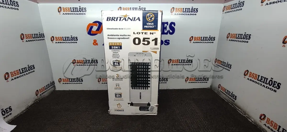 LOTE 051 - 01 - CLIMATIZADOR DE AR BRITÂNIA 5 EM 1 BCL05FI 127VOLTS (NO ESTADO, NÃO SABEMOS SE FUNCIONA. LEILÃO NÃO TEM GARANTIA E NEM DEVOLUÇÃO, SUJEITO A POSSÍVEIS AVARIAS VISÍVEIS/OCULTAS E/OU AUSÊNCIA DE COMPONENTES)