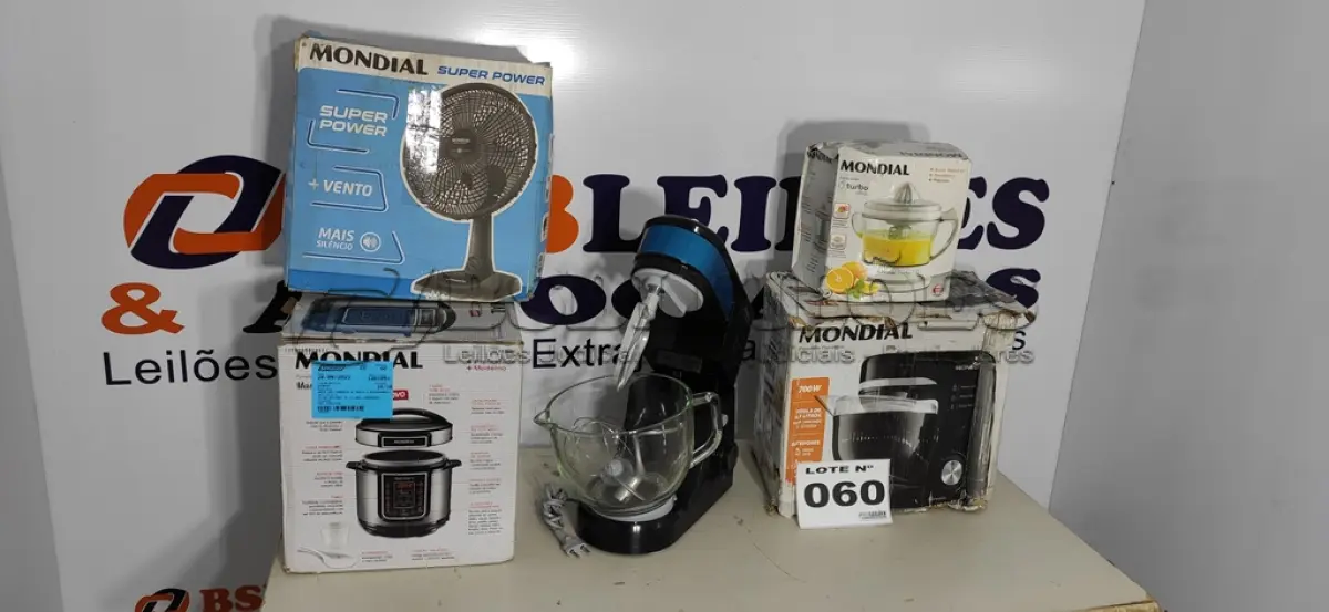 LOTE 060 - 05 – ELETRODOMÉSTICOS 110V DIVERSOS (NO ESTADO, NÃO SABEMOS SE FUNCIONA. LEILÃO NÃO TEM GARANTIA E NEM DEVOLUÇÃO, SUJEITO A POSSÍVEIS AVARIAS VISÍVEIS/OCULTAS E/OU AUSÊNCIA DE COMPONENTES)