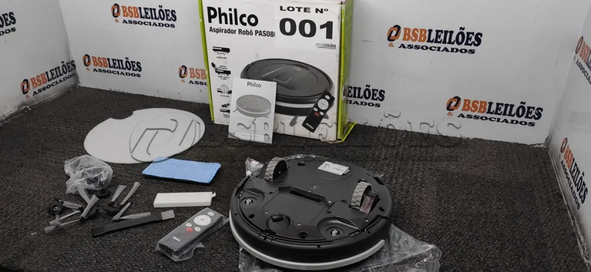 LOTE 001 - 01 - ASPIRADOR ROBÔ PHILCO PAS08C BIVOLT (NO ESTADO, NÃO SABEMOS SE FUNCIONA. LEILÃO NÃO TEM GARANTIA E NEM DEVOLUÇÃO, SUJEITO A POSSÍVEIS AVARIAS VISÍVEIS/OCULTAS E/OU AUSÊNCIA DE COMPONENTES)