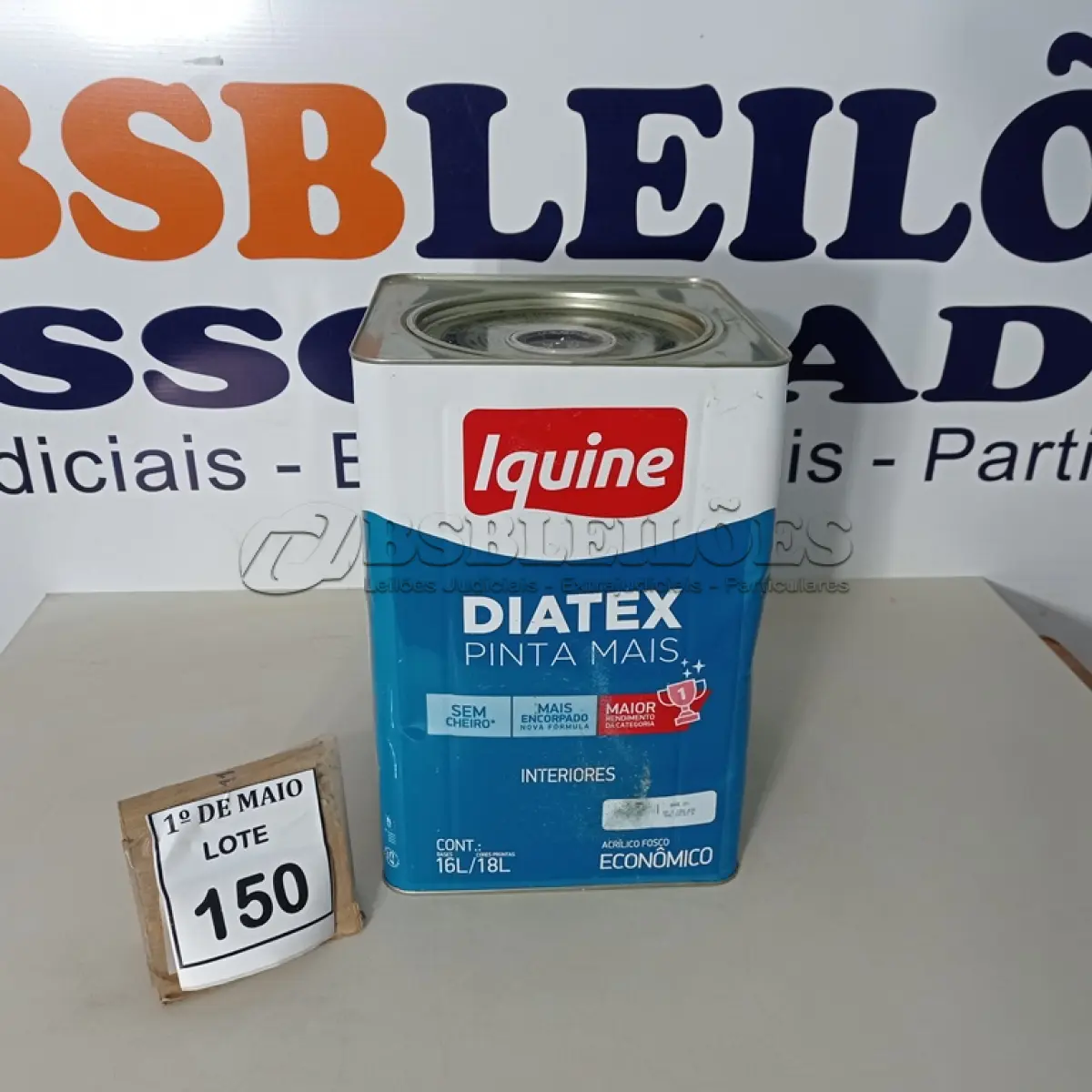 LOTE 150 - 01 LATA DE TINTA PARA INTERIORES DE 16/18 BRANCO MARCA IQUINE DIATEX. (NOVO)(NO ESTADO) ATENÇÃO! FAZER A VISITAÇÃO ANTES DE ARREMATAR, NÃO SABEMOS SE FUNCIONA. LEILÃO NÃO TEM GARANTIA E NEM DEVOLUÇÃO, SUJEITO A POSSÍVEIS AVARIAS VISÍVEIS/OCULTAS E/OU AUSÊNCIA DE COMPONENTES.