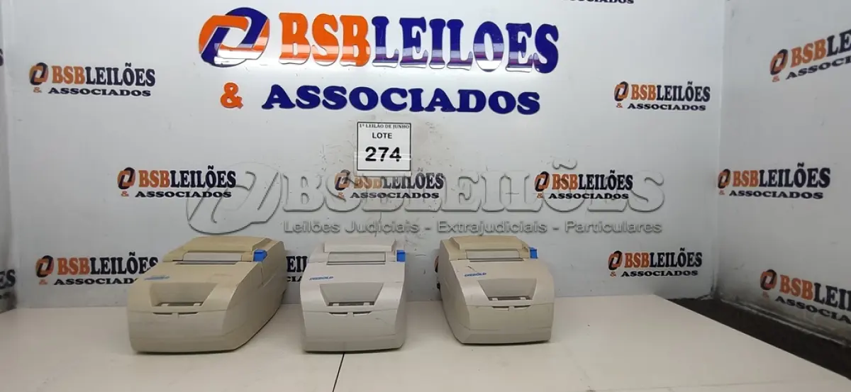 LOTE 274 - 03 IMPRESSORAS DE CUPOM MARCA DIABOLD. (NO ESTADO) ATENÇÃO! FAZER A VISITAÇÃO ANTES DE ARREMATAR, NÃO SABEMOS SE FUNCIONA, LEILÃO NÃO TEM GARANTIA E NEM DEVOLUÇÃO, SUJEITO A POSSÍVEIS AVARIAS VISÍVEIS/OCULTAS E/OU AUSÊNCIA DE COMPONENTES.