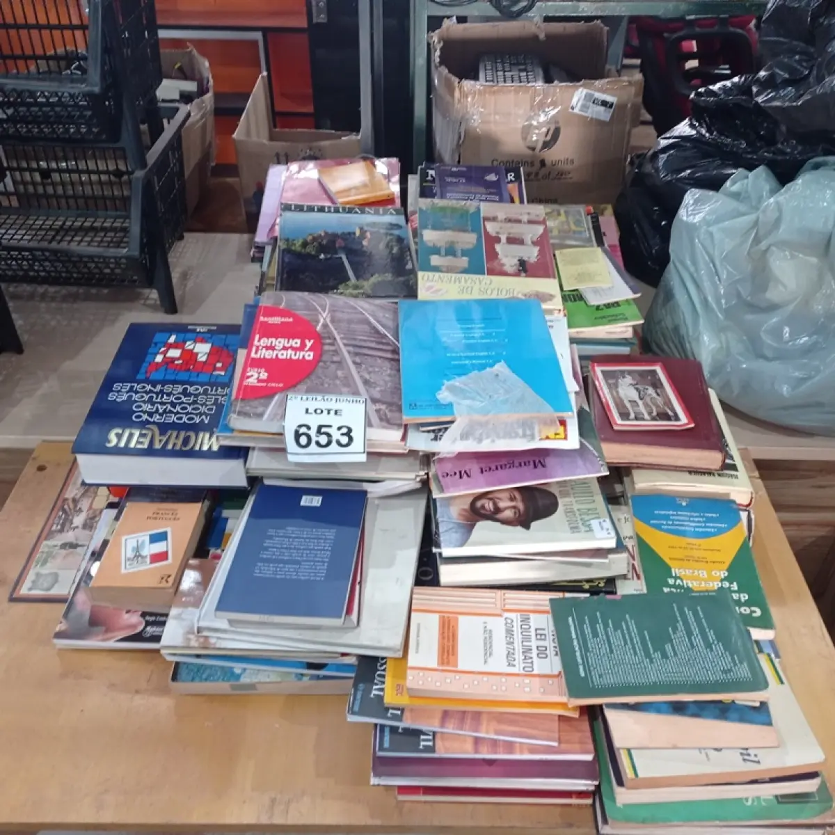 01 LOTE COM GRANDE QUANTIDADE DE LIVROS.  (NO ESTADO) ATENÇÃO! FAZER A VISITAÇÃO ANTES DE ARREMATAR, NÃO SABEMOS SE FUNCIONA, LEILÃO NÃO TEM GARANTIA E NEM DEVOLUÇÃO, SUJEITO A POSSÍVEIS AVARIAS VISÍVEIS/OCULTAS E/OU AUSÊNCIA DE COMPONENTES.