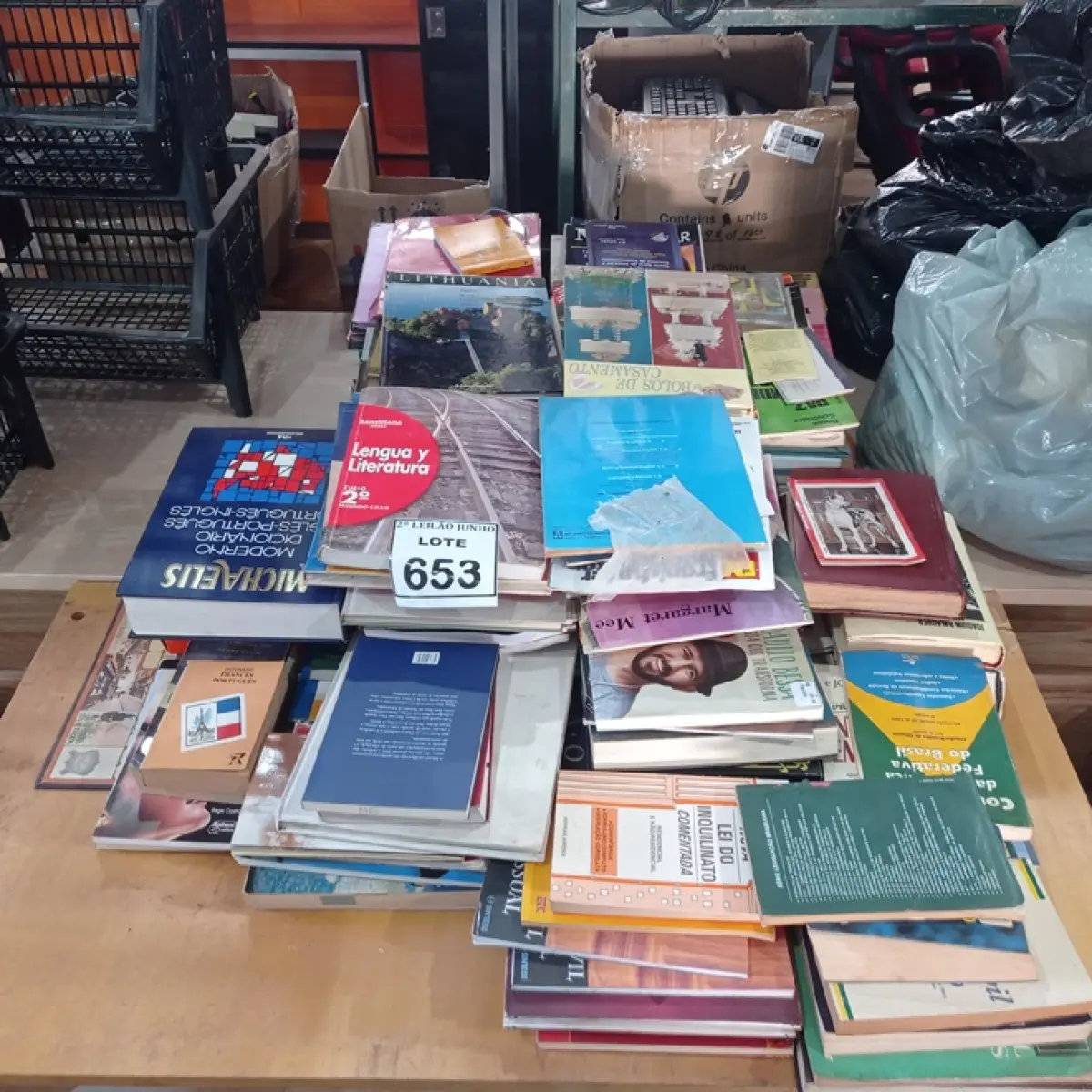 01 LOTE COM GRANDE QUANTIDADE DE LIVROS.  (NO ESTADO) ATENÇÃO! FAZER A VISITAÇÃO ANTES DE ARREMATAR, NÃO SABEMOS SE FUNCIONA, LEILÃO NÃO TEM GARANTIA E NEM DEVOLUÇÃO, SUJEITO A POSSÍVEIS AVARIAS VISÍVEIS/OCULTAS E/OU AUSÊNCIA DE COMPONENTES.