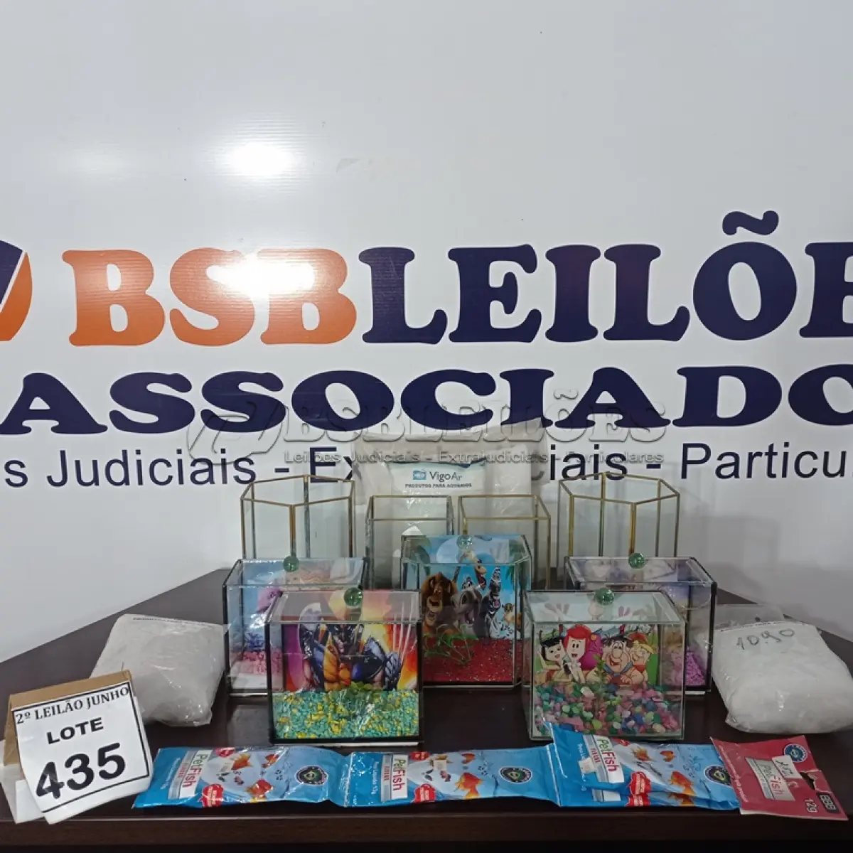 LOTE 435 - 09 AQUÁRIOS TAMANHOS DIVERSOS, 04 PACOTES DE RAÇÃO PARA PEIXE E 04 ALMOFADAS PARA AQUÁRIOS TAMANHOS VARIADOS. (NO ESTADO) ATENÇÃO! FAZER A VISITAÇÃO ANTES DE ARREMATAR, NÃO SABEMOS SE FUNCIONA, LEILÃO NÃO TEM GARANTIA E NEM DEVOLUÇÃO, SUJEITO A POSSÍVEIS AVARIAS VISÍVEIS/OCULTAS E/OU AUSÊNCIA DE COMPONENTES.