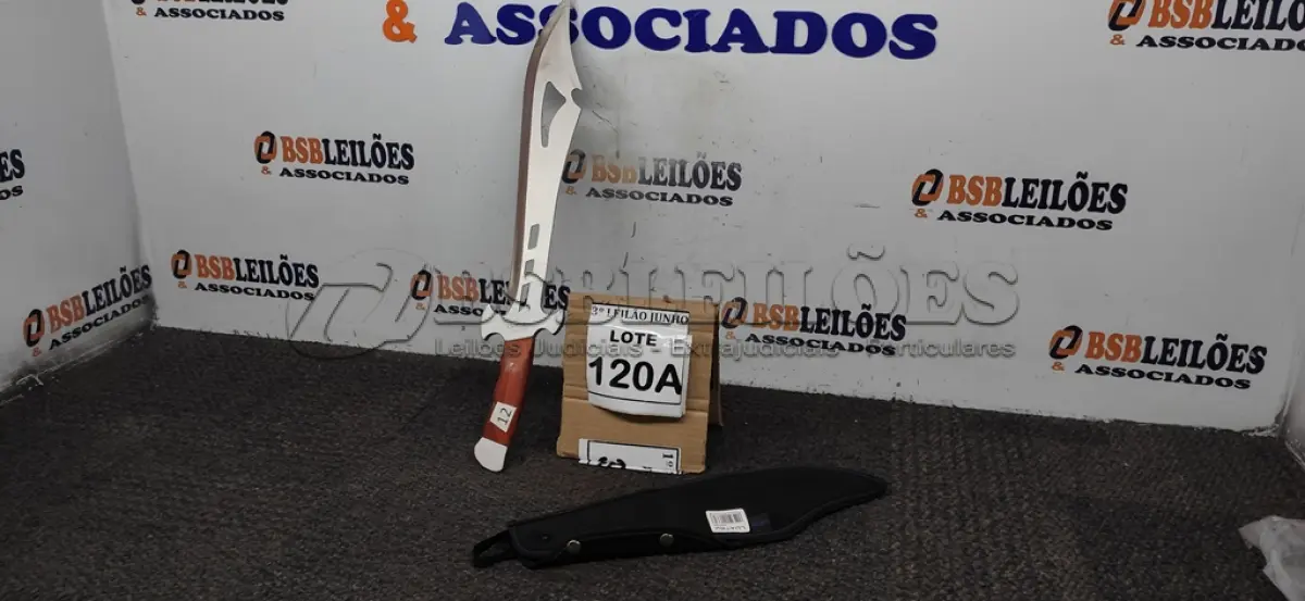 LOTE 120 - FACÃO  IMPORTADA AÇO INOXIDÁVEL CABO EM MADEIRA  FULL TANG BAINHA DE NYLON TAMANHO TOTAL 50CM PESO 526G JÁ AFIADA. (NO ESTADO) ATENÇÃO! FAZER A VISITAÇÃO ANTES DE ARREMATAR, NÃO SABEMOS SE FUNCIONA, LEILÃO NÃO TEM GARANTIA E NEM DEVOLUÇÃO, SUJEITO A POSSÍVEIS AVARIAS VISÍVEIS/OCULTAS E/OU AUSÊNCIA DE COMPONENTES.  