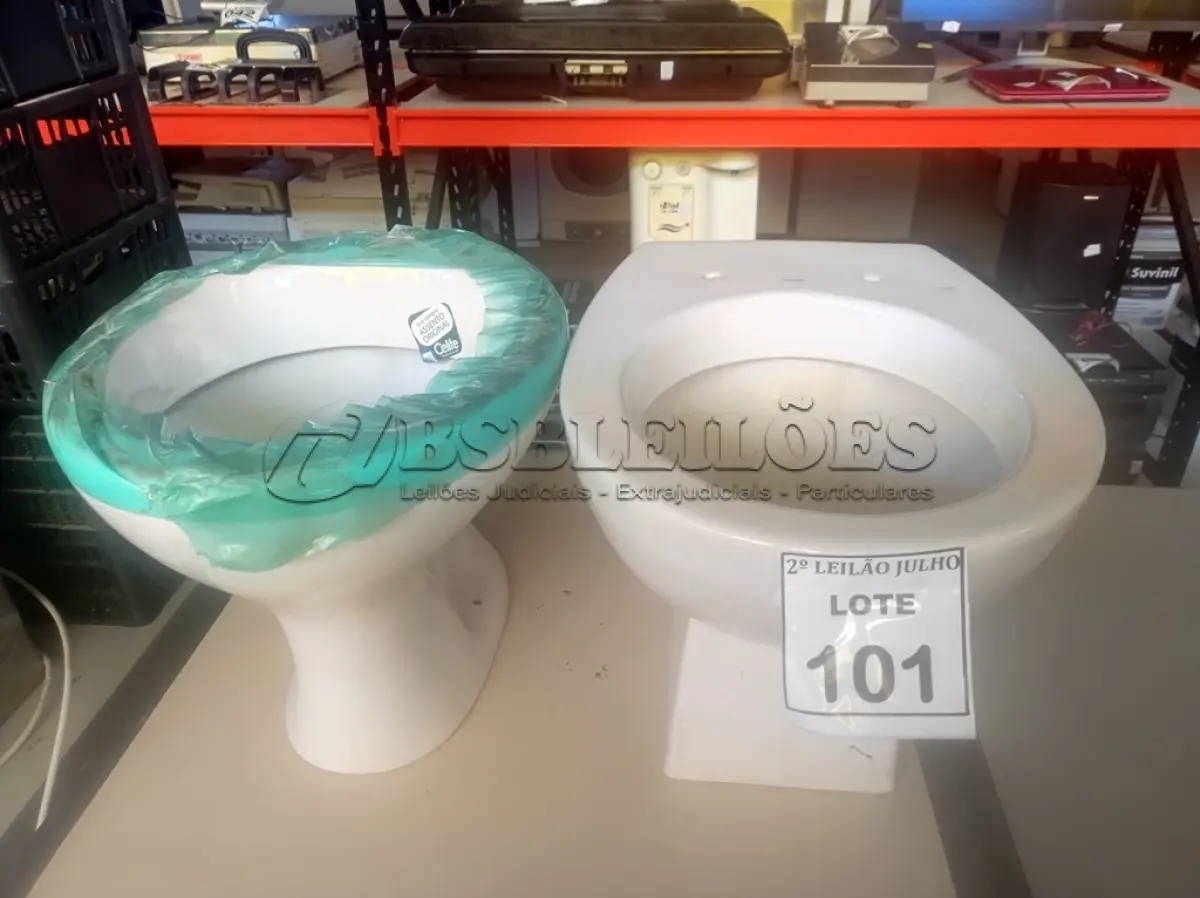 LOTE 101 - 02 VASOS SANITÁRIOS. (NO ESTADO) ATENÇÃO! FAZER A VISITAÇÃO ANTES DE ARREMATAR, NÃO SABEMOS SE FUNCIONA. LEILÃO NÃO TEM GARANTIA E NEM DEVOLUÇÃO, SUJEITO A POSSÍVEIS AVARIAS VISÍVEIS/OCULTAS E/OU AUSÊNCIA DE COMPONENTES.