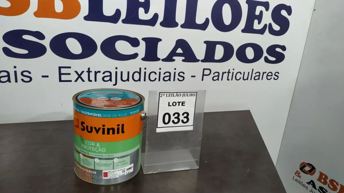 01 LATA DE TINTA ESMALTE DE 3,6L NA COR BRILHANTE VERMELHO MARCA SUVINIL. (NO ESTADO) ATENÇÃO! FAZER A VISITAÇÃO ANTES DE ARREMATAR, NÃO SABEMOS SE FUNCIONA. LEILÃO NÃO TEM GARANTIA E NEM DEVOLUÇÃO, SUJEITO A POSSÍVEIS AVARIAS VISÍVEIS/OCULTAS E/OU AUSÊNCIA DE COMPONENTES.