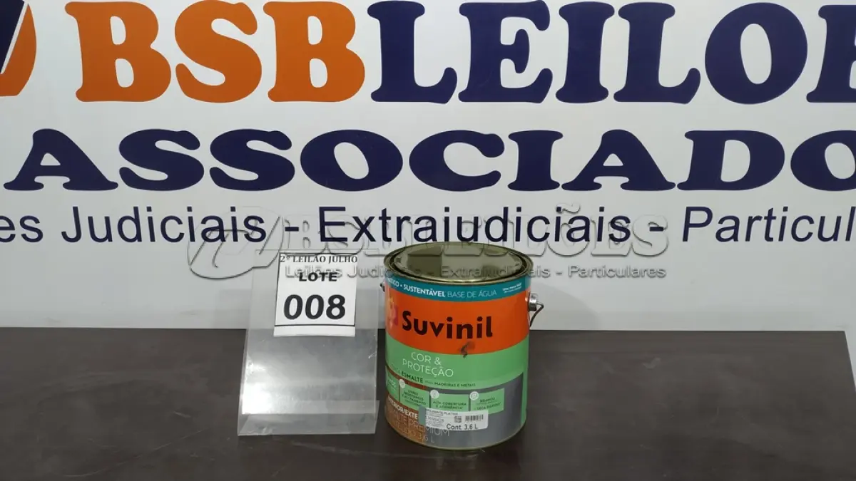 LOTE 008 - 01 LATA DE TINTA ESMALTE DE 3,6L NA COR BRILHANTE PLATINA MARCA SUVINIL. (NO ESTADO) ATENÇÃO! FAZER A VISITAÇÃO ANTES DE ARREMATAR, NÃO SABEMOS SE FUNCIONA. LEILÃO NÃO TEM GARANTIA E NEM DEVOLUÇÃO, SUJEITO A POSSÍVEIS AVARIAS VISÍVEIS/OCULTAS E/OU AUSÊNCIA DE COMPONENTES.