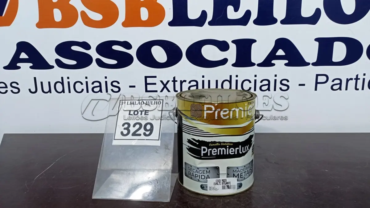 LOTE 329 - 01 LATA DE ESMALTE SINTÉTICO PREMIERLUX DE 3,6L NA COR CINZA MÉDIO MARCA PREMIER. (NO ESTADO) ATENÇÃO! FAZER A VISITAÇÃO ANTES DE ARREMATAR, NÃO SABEMOS SE FUNCIONA, LEILÃO NÃO TEM GARANTIA E NEM DEVOLUÇÃO, SUJEITO A POSSÍVEIS AVARIAS VISÍVEIS/OCULTAS E/OU AUSÊNCIA DE COMPONENTES.