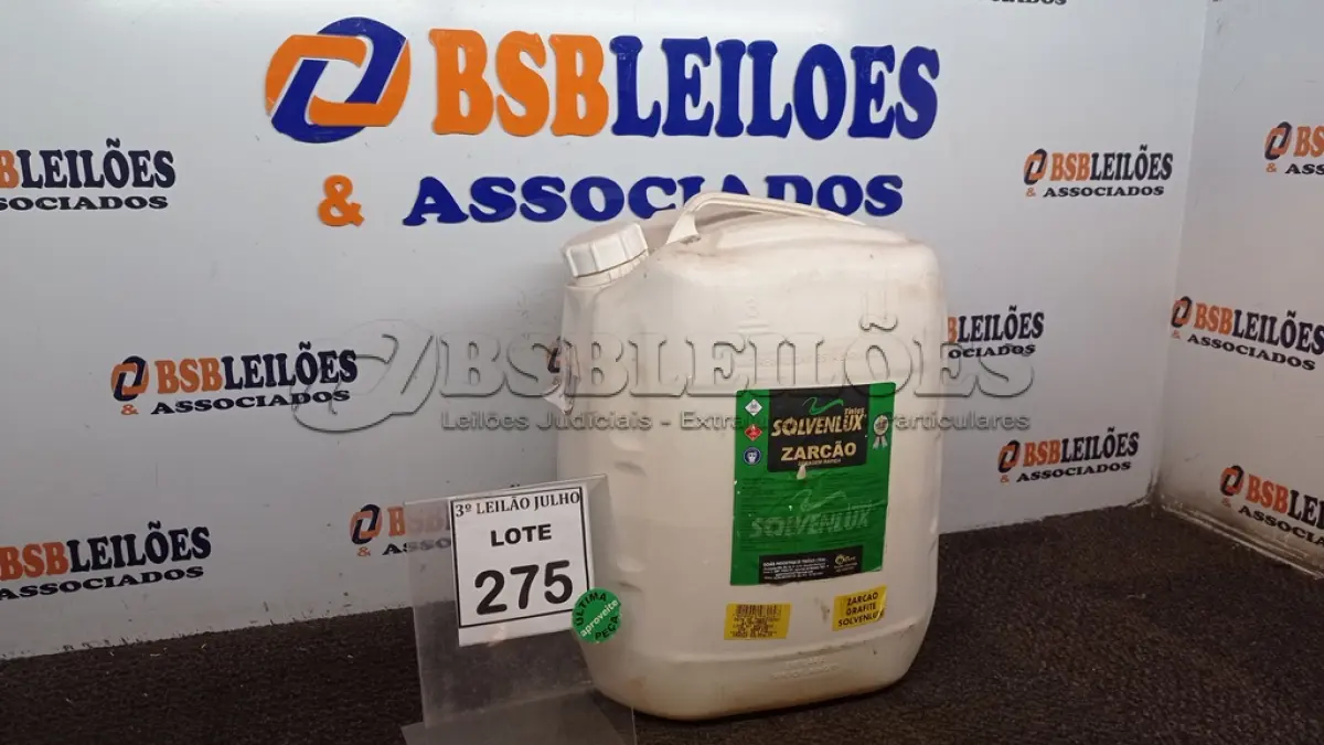 LOTE 275 - 01 GALÃO DE ZARCÃO 20LTS COR GRAFITE MARCA SOLVENLUX. (NO ESTADO) ATENÇÃO! FAZER A VISITAÇÃO ANTES DE ARREMATAR, NÃO SABEMOS SE FUNCIONA, LEILÃO NÃO TEM GARANTIA E NEM DEVOLUÇÃO, SUJEITO A POSSÍVEIS AVARIAS VISÍVEIS/OCULTAS E/OU AUSÊNCIA DE COMPONENTES.