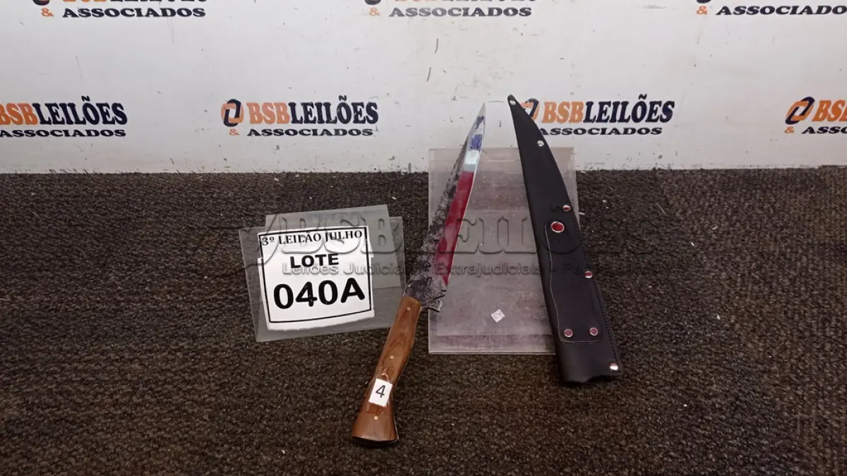 LOTE 040 - FACA ARTESANAL JAVALIZEIRA AÇO CARBONO TEMPERA INTEGRAL 10,5POLEGADAS DE LAMINA BAINHA EM COURO (NO ESTADO) ATENÇÃO! FAZER A VISITAÇÃO ANTES DE ARREMATAR, NÃO SABEMOS SE FUNCIONA, LEILÃO NÃO TEM GARANTIA E NEM DEVOLUÇÃO, SUJEITO A POSSÍVEIS AVARIAS VISÍVEIS/OCULTAS E/OU AUSÊNCIA DE COMPONENTES.