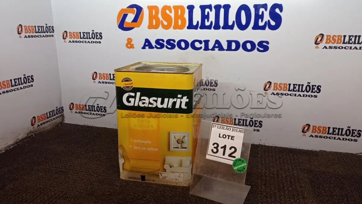 LOTE 312 - 01 LATA DE TINTA ACRÍLICA 18L NA COR FOSCO AREIA MARCA GLASURIT. (NO ESTADO) ATENÇÃO! FAZER A VISITAÇÃO ANTES DE ARREMATAR, NÃO SABEMOS SE FUNCIONA, LEILÃO NÃO TEM GARANTIA E NEM DEVOLUÇÃO, SUJEITO A POSSÍVEIS AVARIAS VISÍVEIS/OCULTAS E/OU AUSÊNCIA DE COMPONENTES.