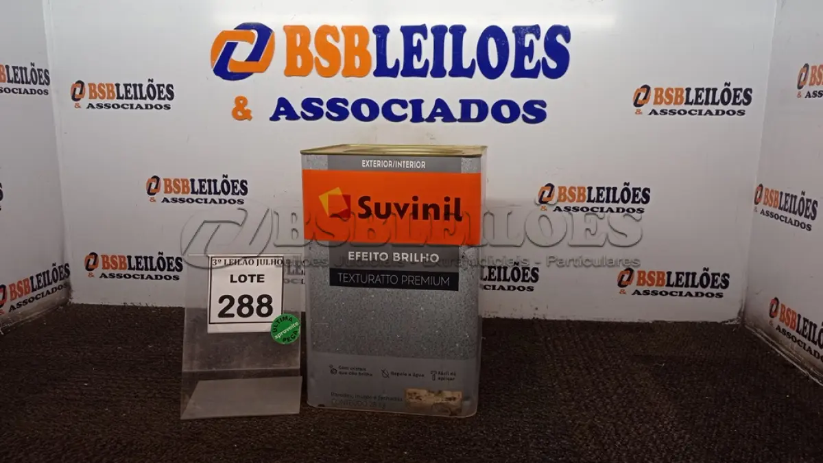 LOTE 288 - 01 LATA DE TEXTURATTO PREMIUM 28KG COR EFEITO BRILHO PRETO MARCA SUVINIL. (NO ESTADO) ATENÇÃO! FAZER A VISITAÇÃO ANTES DE ARREMATAR, NÃO SABEMOS SE FUNCIONA, LEILÃO NÃO TEM GARANTIA E NEM DEVOLUÇÃO, SUJEITO A POSSÍVEIS AVARIAS VISÍVEIS/OCULTAS E/OU AUSÊNCIA DE COMPONENTES.