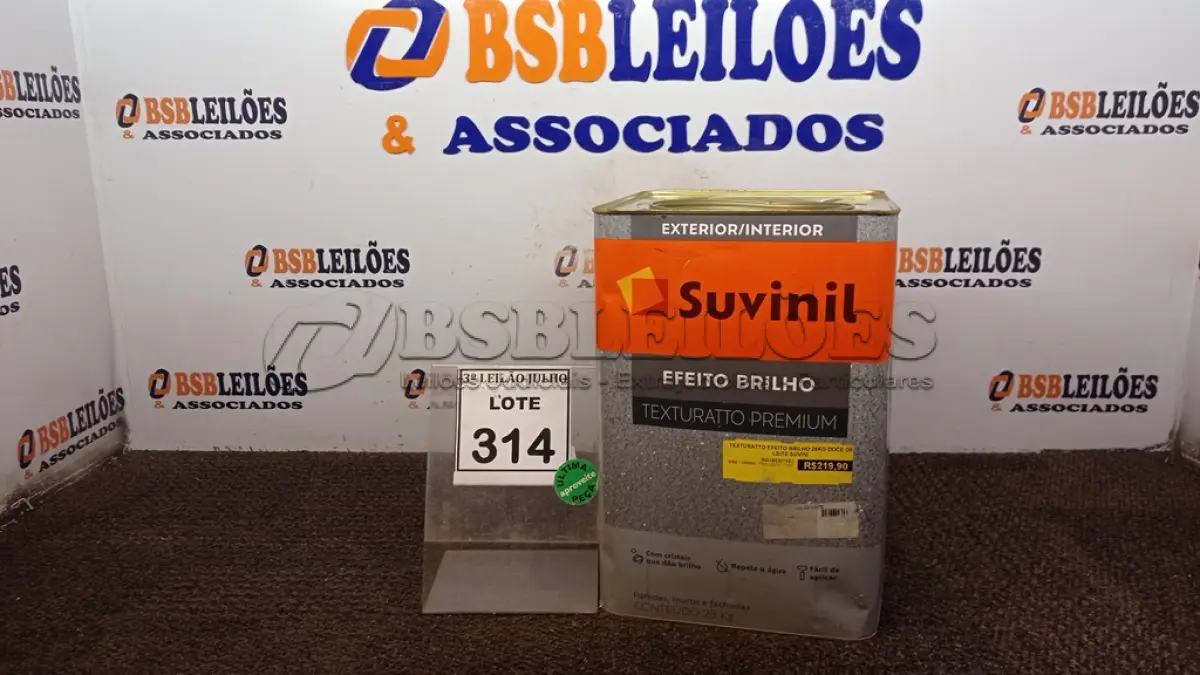 LOTE 314 - 01 LATA DE TEXTURATTO PREMIUM 28KG COR EFEITO BRILHO DOCE DE LEITE MARCA SUVINIL. (NO ESTADO) ATENÇÃO! FAZER A VISITAÇÃO ANTES DE ARREMATAR, NÃO SABEMOS SE FUNCIONA, LEILÃO NÃO TEM GARANTIA E NEM DEVOLUÇÃO, SUJEITO A POSSÍVEIS AVARIAS VISÍVEIS/OCULTAS E/OU AUSÊNCIA DE COMPONENTES.