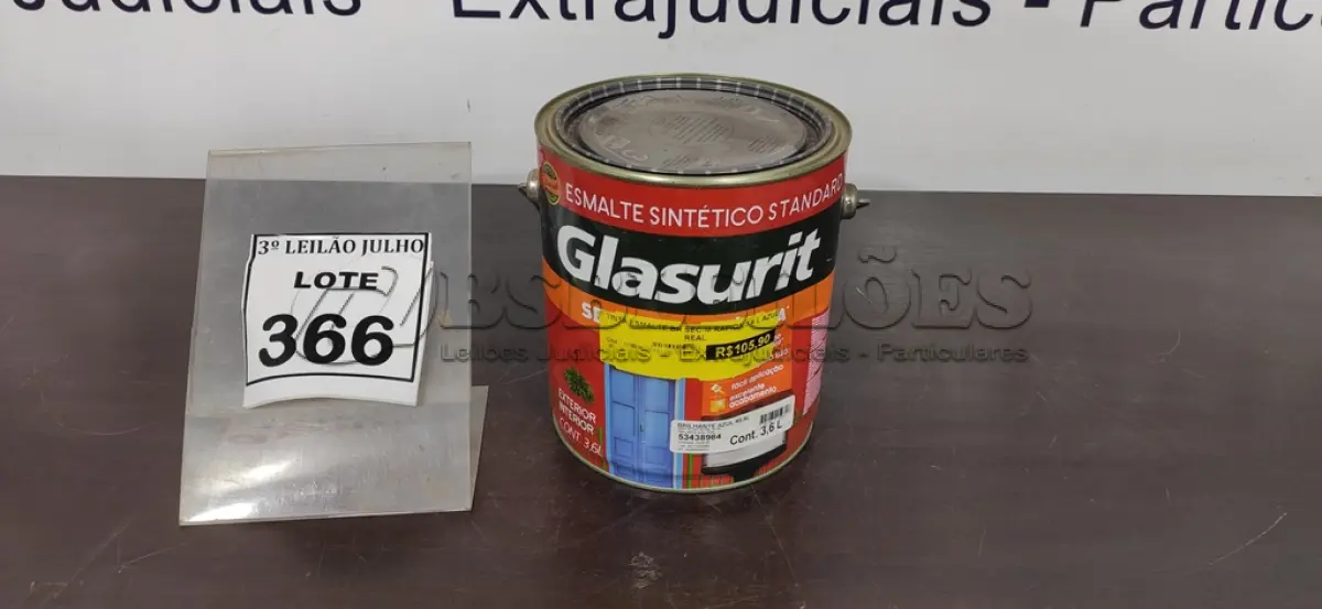 LOTE 497 - 01 LATA DE ESMALTE SINTÉTICO COM 3,6L NA COR BRILHANTE MARROM CONHAQUE MARCA GLASURIT. (NO ESTADO) ATENÇÃO! FAZER A VISITAÇÃO ANTES DE ARREMATAR, NÃO SABEMOS SE FUNCIONA, LEILÃO NÃO TEM GARANTIA E NEM DEVOLUÇÃO, SUJEITO A POSSÍVEIS AVARIAS VISÍVEIS/OCULTAS E/OU AUSÊNCIA DE COMPONENTES.