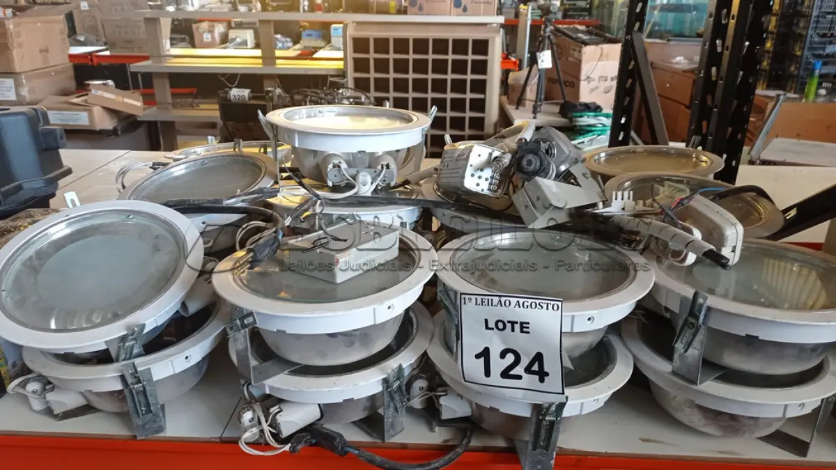 LOTE 124 - 01 LOTE COM VÁRIAS LUMINÁRIAS, 02 CÂMERAS E 01 SENSOR DE MOVIMENTO. (NO ESTADO) ATENÇÃO! FAZER A VISITAÇÃO ANTES DE ARREMATAR, NÃO SABEMOS SE FUNCIONA. LEILÃO NÃO TEM GARANTIA E NEM DEVOLUÇÃO, SUJEITO A POSSÍVEIS AVARIAS VISÍVEIS/OCULTAS E/OU AUSÊNCIA DE COMPONENTES.