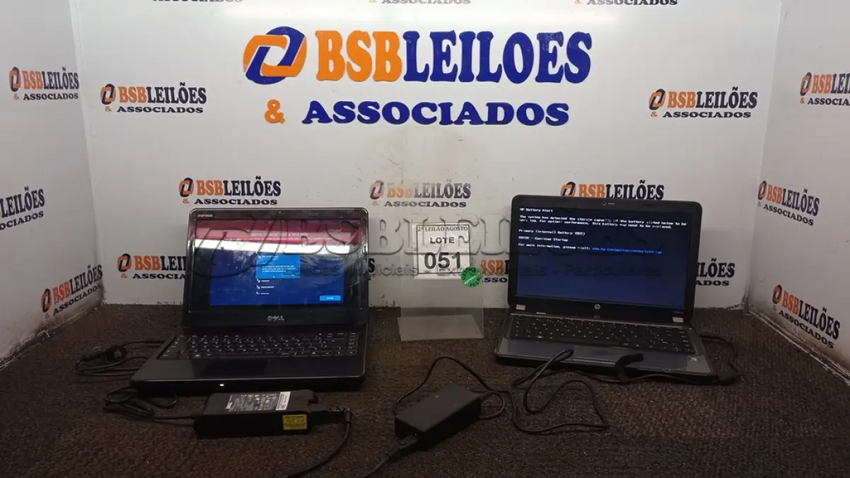 LOTE 051 - 01 NOTEBOOK MARCA DELL COM FONTE SEM BATERIA E 01 NOTEBOOK MARCA HP COM FONTE. (NO ESTADO) ATENÇÃO! FAZER A VISITAÇÃO ANTES DE ARREMATAR, NÃO SABEMOS SE FUNCIONA, LEILÃO NÃO TEM GARANTIA E NEM DEVOLUÇÃO, SUJEITO A POSSÍVEIS AVARIAS VISÍVEIS/OCULTAS E/OU AUSÊNCIA DE COMPONENTES.