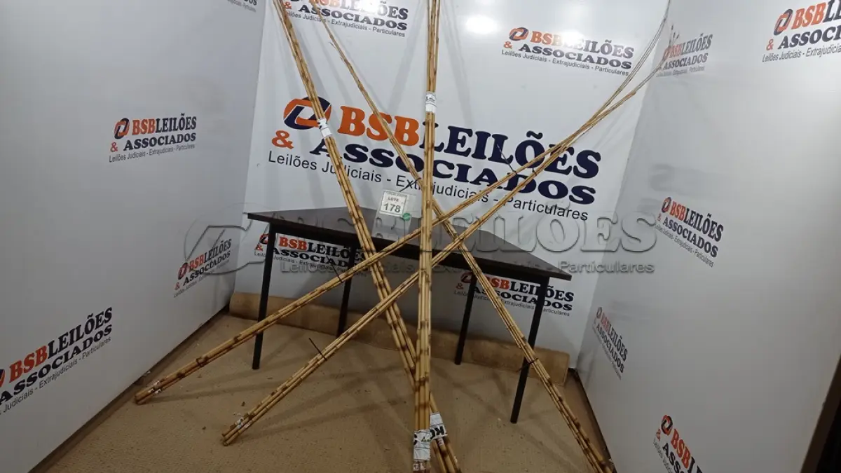 LOTE 178 - 20 VARAS DE BAMBU. (NO ESTADO) ATENÇÃO! FAZER A VISITAÇÃO ANTES DE ARREMATAR, NÃO SABEMOS SE FUNCIONA. LEILÃO NÃO TEM GARANTIA E NEM DEVOLUÇÃO, SUJEITO A POSSÍVEIS AVARIAS VISÍVEIS/OCULTAS E/OU AUSÊNCIA DE COMPONENTES.