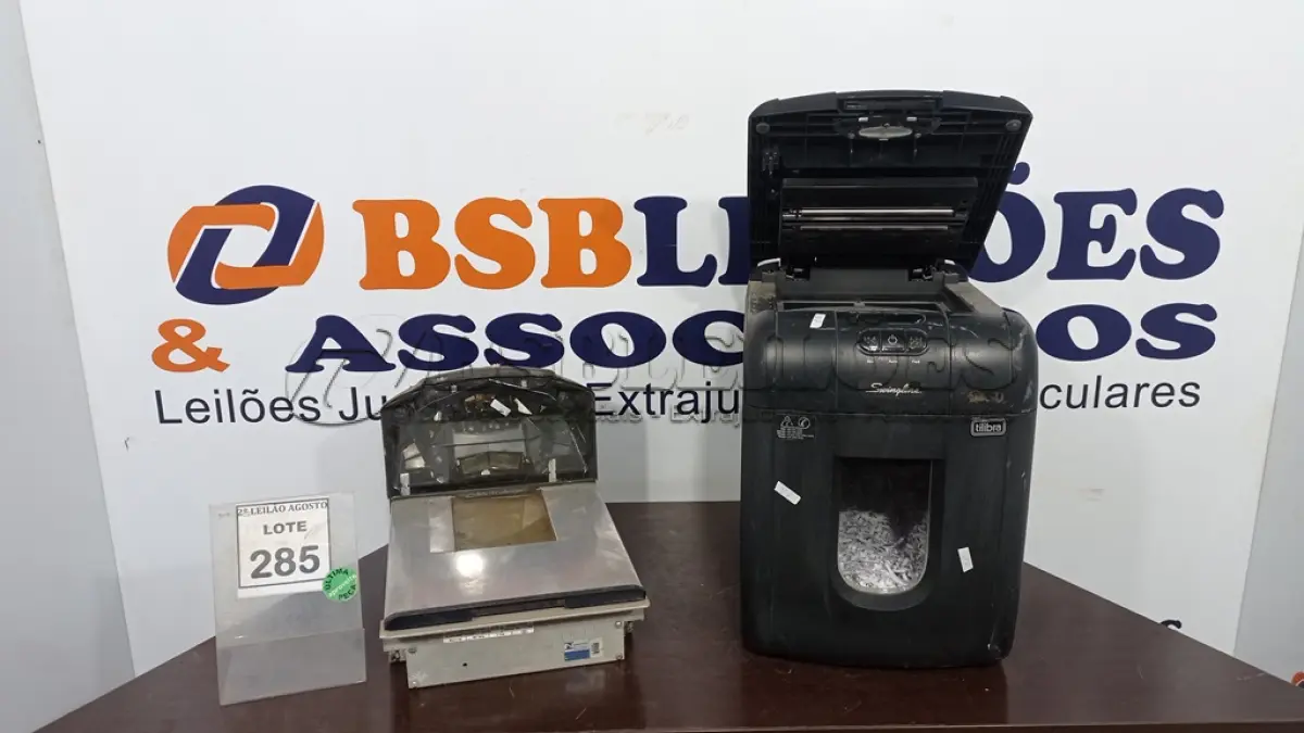 LOTE 285 - 01 FRAGMENTADORA DE PAPEL E 01 BALANÇA COM LEITORA MARCA FILIZOLA. (NO ESTADO) ATENÇÃO! FAZER A VISITAÇÃO ANTES DE ARREMATAR, NÃO SABEMOS SE FUNCIONA. LEILÃO NÃO TEM GARANTIA E NEM DEVOLUÇÃO, SUJEITO A POSSÍVEIS AVARIAS VISÍVEIS/OCULTAS E/OU AUSÊNCIA DE COMPONENTES.