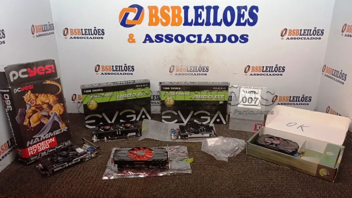 LOTE 007 - 05 PLACAS DE VÍDEOS MARCAS DIVERSAS. (NO ESTADO) ATENÇÃO! FAZER A VISITAÇÃO ANTES DE ARREMATAR, NÃO SABEMOS SE FUNCIONA, LEILÃO NÃO TEM GARANTIA E NEM DEVOLUÇÃO, SUJEITO A POSSÍVEIS AVARIAS VISÍVEIS/OCULTAS E/OU AUSÊNCIA DE COMPONENTES.