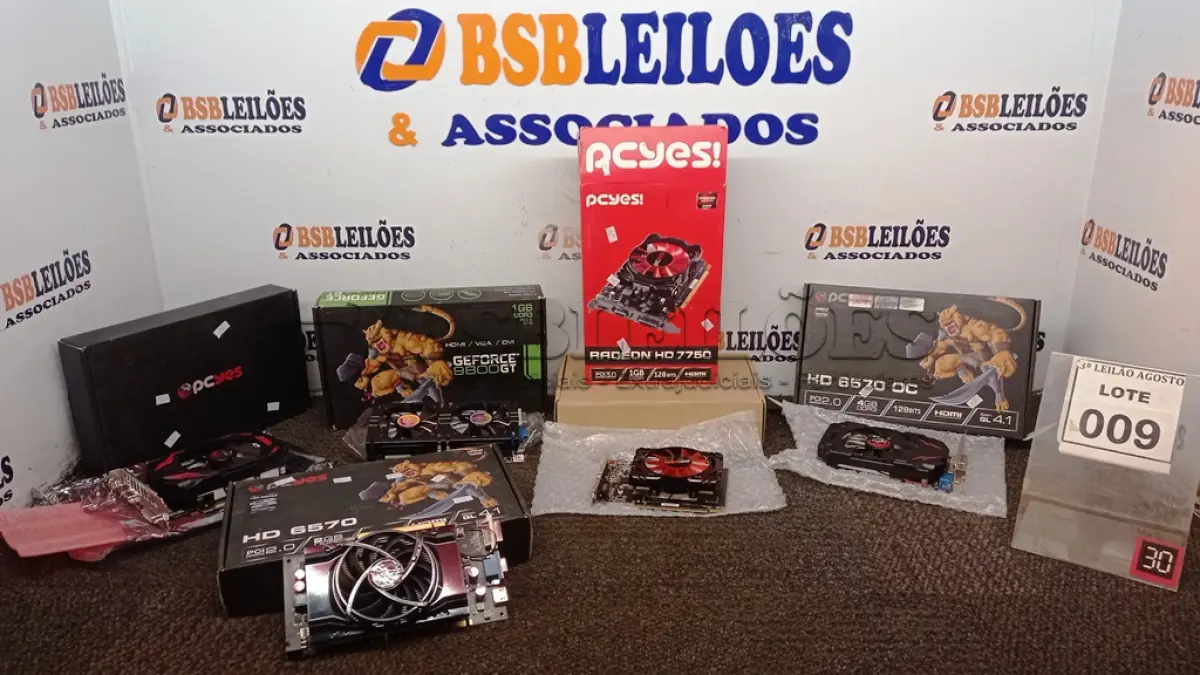 LOTE 009 - 05 PLACAS DE VÍDEOS MARCAS DIVERSAS. (NO ESTADO) ATENÇÃO! FAZER A VISITAÇÃO ANTES DE ARREMATAR, NÃO SABEMOS SE FUNCIONA, LEILÃO NÃO TEM GARANTIA E NEM DEVOLUÇÃO, SUJEITO A POSSÍVEIS AVARIAS VISÍVEIS/OCULTAS E/OU AUSÊNCIA DE COMPONENTES.