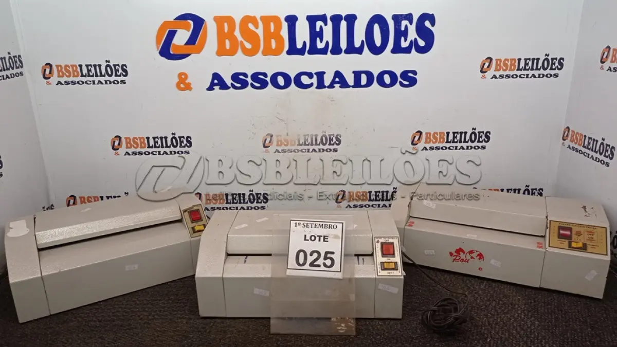 LOTE 025 - 03 PLASTIFICADORAS. (NO ESTADO) ATENÇÃO! FAZER A VISITAÇÃO ANTES DE ARREMATAR, NÃO SABEMOS SE FUNCIONA, LEILÃO NÃO TEM GARANTIA E NEM DEVOLUÇÃO, SUJEITO A POSSÍVEIS AVARIAS VISÍVEIS/OCULTAS E/OU AUSÊNCIA DE COMPONENTES.