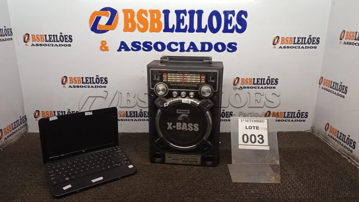 LOTE 003 - 01 RÁDIO E 01 NETBOOK MARCA HP. (NO ESTADO) ATENÇÃO! FAZER A VISITAÇÃO ANTES DE ARREMATAR, NÃO SABEMOS SE FUNCIONA, LEILÃO NÃO TEM GARANTIA E NEM DEVOLUÇÃO, SUJEITO A POSSÍVEIS AVARIAS VISÍVEIS/OCULTAS E/OU AUSÊNCIA DE COMPONENTES.