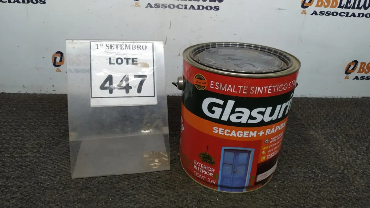 01 LATA DE ESMALTE SINTÉTICO COM 3,6L NA COR BRILHANTE VINHO CHASSIS MARCA GLASURIT. (NO ESTADO) ATENÇÃO! FAZER A VISITAÇÃO ANTES DE ARREMATAR, NÃO SABEMOS SE FUNCIONA, LEILÃO NÃO TEM GARANTIA E NEM DEVOLUÇÃO, SUJEITO A POSSÍVEIS AVARIAS VISÍVEIS/OCULTAS E/OU AUSÊNCIA DE COMPONENTES.