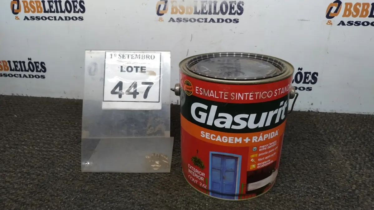 01 LATA DE ESMALTE SINTÉTICO COM 3,6L NA COR BRILHANTE VINHO CHASSIS MARCA GLASURIT. (NO ESTADO) ATENÇÃO! FAZER A VISITAÇÃO ANTES DE ARREMATAR, NÃO SABEMOS SE FUNCIONA, LEILÃO NÃO TEM GARANTIA E NEM DEVOLUÇÃO, SUJEITO A POSSÍVEIS AVARIAS VISÍVEIS/OCULTAS E/OU AUSÊNCIA DE COMPONENTES.