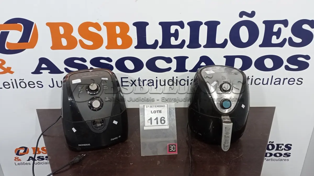 LOTE 116 - 02 AIR FRYER MARCA MONDIAL. (NO ESTADO) ATENÇÃO! FAZER A VISITAÇÃO ANTES DE ARREMATAR, NÃO SABEMOS SE FUNCIONA, LEILÃO NÃO TEM GARANTIA E NEM DEVOLUÇÃO, SUJEITO A POSSÍVEIS AVARIAS VISÍVEIS/OCULTAS E/OU AUSÊNCIA DE COMPONENTES.